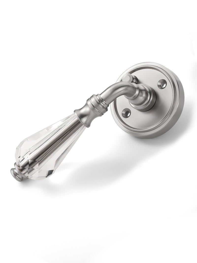 SORWDUERM 1 Pack Brushed Nickel Glass Door Lever Privacy Crystal Door Levers Satin Nickel Door Lever Interior Door Handle for Bedroom and Bathroom,Zinc Alloy - Image 2